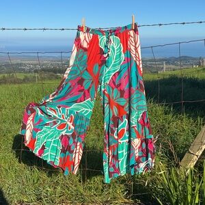 True Destinations Resort Wear Flare Pants Beach Coverup Womens Floral Tropical L